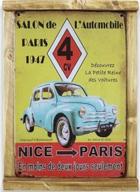 Resim Rustik Ahşap Çerçeveli Vintage Metal Pano Nice Paris 20x30 