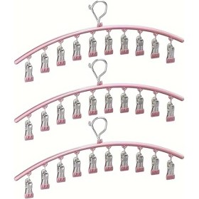 Resim Fochsia 3 Adet Pembe Kavisli Çamaşır Mandalı, Paslanmaz Çorap Askısı, Rüzgar Dayanıklı 