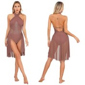 Resim Toz Fırtınası Kadın Yetişkin Bale Çağdaş Dans Elbise Lirik Şifon Dökümlü Elbise Kolsuz Artistik Patinaj Jimnastik Leotard Elbise 