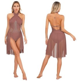 Resim Toz Fırtınası Kadın Yetişkin Bale Çağdaş Dans Elbise Lirik Şifon Dökümlü Elbise Kolsuz Artistik Patinaj Jimnastik Leotard Elbise 