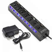 Resim Temiz Pazar 7 Port Usb Hub Çoklayıcı Çoğaltıcı Onoff Düğmeli Işıklı Adaptörlü 