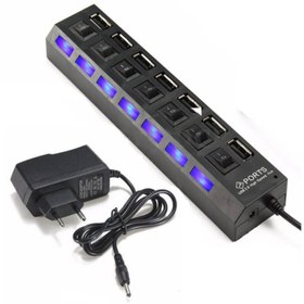 Resim Temiz Pazar 7 Port Usb Hub Çoklayıcı Çoğaltıcı Onoff Düğmeli Işıklı Adaptörlü 