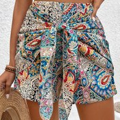 Resim Yaz ve İlkbahar için Boho Düğmeli Yüksek Bel Şortlar, Paisley Desenli Kadın Giyim 