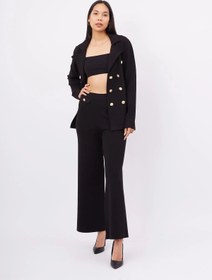 Resim Styleboom X Peraluna KATHERINE BLAZER Çelik Örgü Klasik Kesim Düğmeli Blazer Kadın Triko Ceket - Siyah - Camel / L 