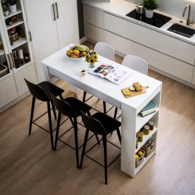 Resim Misterium Solo Modern Ada Mutfak Masası Raflı Yemek Masası - Beyaz 