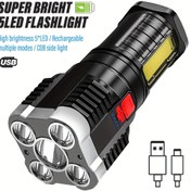 Resim [1 Adet Şarj Edilebilir 5 LED El Feneri] Şarj Edilebilir 5 LED El Feneri, Yüksek Güçlü Spot Işın, 150 Lümen, 50m Menzil, 4 Aydınlatma Modu, COB Yan Işık, 400mAh Lityum Pil ile, ABS Malzeme, Mikro USB Şarj, Kamp, Yürüyüş, Açık Hava Etkinlikleri, Noel, Yeni Yıl, İşçi Bayramı, Babalar Günü için 