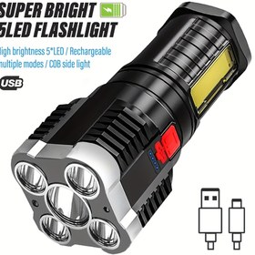 Resim [1 Adet Şarj Edilebilir 5 LED El Feneri] Şarj Edilebilir 5 LED El Feneri, Yüksek Güçlü Spot Işın, 150 Lümen, 50m Menzil, 4 Aydınlatma Modu, COB Yan Işık, 400mAh Lityum Pil ile, ABS Malzeme, Mikro USB Şarj, Kamp, Yürüyüş, Açık Hava Etkinlikleri, Noel, Yeni Yıl, İşçi Bayramı, Babalar Günü için 