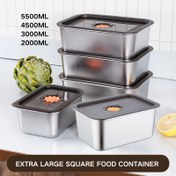 Resim 4 Adet Büyük Kapasiteli Paslanmaz Çelik Gıda Saklama Kabı Seti 2L/3L/4.5L/5.5L - Hava Geçirmez Kapaklar, Kare Şekil, Ticari/Ev Kullanımı İçin Uygun, Üst Üste Konulabilir 