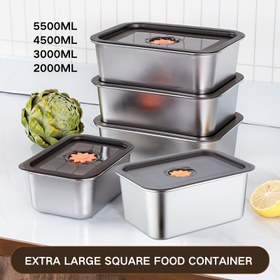 Resim 4 Adet Büyük Kapasiteli Paslanmaz Çelik Gıda Saklama Kabı Seti 2L/3L/4.5L/5.5L - Hava Geçirmez Kapaklar, Kare Şekil, Ticari/Ev Kullanımı İçin Uygun, Üst Üste Konulabilir 