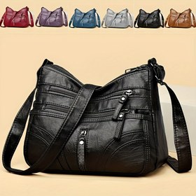 Resim Kadın & Erkek Kare Askılı Çanta - Ayarlanabilir Askılı, Altın Tonlu Donanımlı ve Fermuarlı Çok Katmanlı El Çantası 