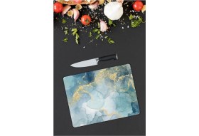 Resim Aylina Mavi Mermer Görünümlü Cam Kesme Tahtası 25 x 35 cm 