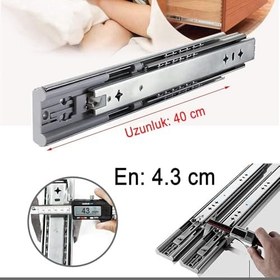 Resim (1 Çift) Frenli Teleskopik Çekmece Rayı Bilyalı Dolap Çekmecesi Ray Metal En 4.3 cm Uzunluk 40 cm 