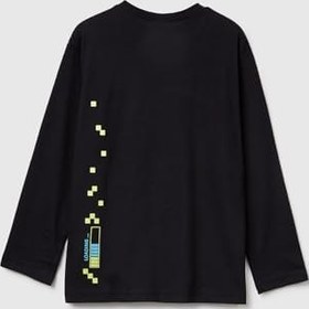 Resim Benetton Erkek Çocuk Siyah Tazmanya Baskılı Kabartmalı Uzun Kollu T-shirt 