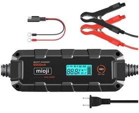 Resim Mioji Mio 6000 6A 6V ve 12V Araba Şarj Akü Bakım Damlama Şarj Cihazı ve Motosiklet ATV Lityum ve Derin Döngülü Aküler için Kükürt Giderici Akıllı Araç Akü Şarj Cihazı Siyah 