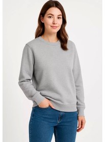 Resim Kadın Üç İplik Düz Bisiklet Yaka Sweatshirt - Gri Gri 