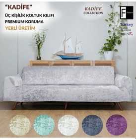 Resim Kadife 3 3 1 1 Gri Lastikli Kanepe Örtüsü Lastikli Koltuk Örtüsü Koltuk Kılıfı Beyaz Gri 