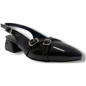 Resim Mengi M901-25 Rugan Bantlı Kare Topuk Kadın Ayakkabı Siyah 