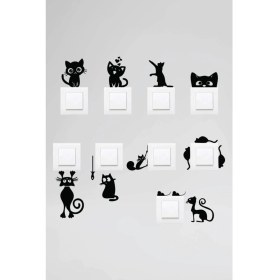 Resim Eyba Sticker Priz Kedi Sticker Set Siyah Etiket Duvar Sticker 