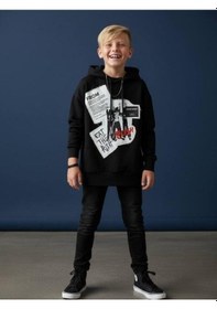 Resim Zekids Erkek Çocuk Kapüşonlu Baskılı Teenage Tasarım Sweatshirt-16662 Siyah 