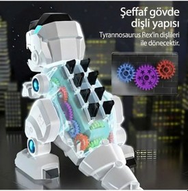 Resim Vardem Oyuncak K-1 Gear Şeffaf Gövdeli Işıklı Sesli Yürüyen T-rex Robot Dinozor Yeşil Çok Renkli 