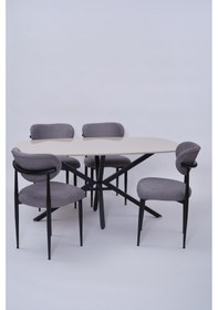 Resim Çapraz Polo Demir High Gloss Yemek Masa Sandalye Takımı 90x160 Krem 