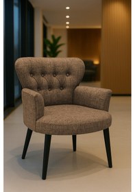 Resim Azra Mobilya Kahverengi Keten Kumaş Tekli Koltuk Berjer - Cafe Koltuğu - Bekleme Koltuğu - Siyah Ayak Kahverengi 