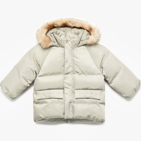 Resim Erkek Bebek Uzun Kollu Cepli Peluş Detaylı Kapşonlu Şişme Mont 