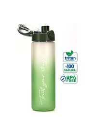 Resim Su Matarası Tritan Geniş Ağız Su Şişesi Gradient Type Spor Matarası Suluğu Bpasız 630 Ml Yeşil 0111 