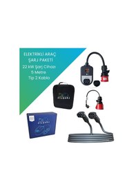 Resim Elektrikli Araç Şarj Paketi 22Kw Şarj Cihazı + 5 Metre Tip 2 Kablo 