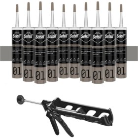 Resim Selsil Ga Silikon 280 Gr. Alüminyum Gri 10 Adet , Plastik Tabanca Alüminyum Gri 