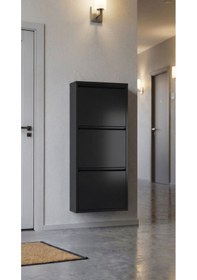 Resim Üçlü Metal Ayakkabılık Premium Siyah Siyah 