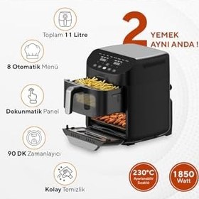 Resim Kumtel Xxl 11 Litre Çift Hazneli Fastfryer (Yağsız Fritöz Airfryer) Haf-11 