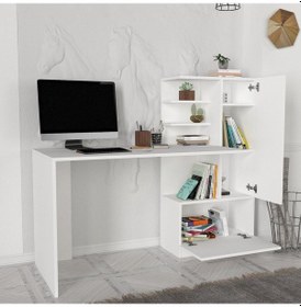 Resim Dekorister Merinos Kitaplıklı Çalışma Masası Beyaz 