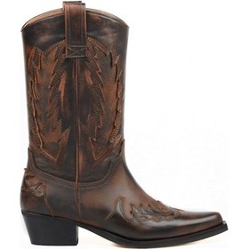 Resim Kahverengi Deri Kadın Kovboy Çizmesi (Kızıl) 