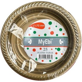 Resim My-ebi Altın Renkli Parti Davet Plastik Tabak - 17 Cm. - 25 Adetlik Paket Altın 