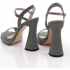 Resim Dgn 6003 Kadın Bilekten Bağlama Topuklu Abiye Ayakkabi Platin Baskılı 