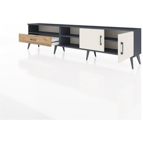 Resim Arges Tv Ünitesi 3 Raflı Tek Çekmeceli 2 Kapaklı 220x30x51 Antrasit-aytaşı/çam Aytası/atlas Çam - Antrasıt 
