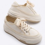 Resim Marjin Kadın Sneaker Yüksek Taban Bağcıklı Keten Spor Ayakkabı Kotnel EKRU 