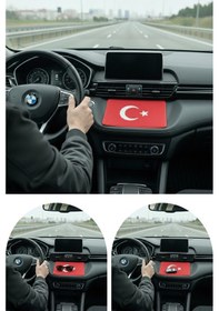 Resim Türk Bayrak'lı Araç İçi Torpido Kaymaz Ped-Oto Telefon Tutucu Kaydırmaz Torpido Üstü Ped 