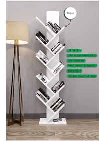 Resim Likya Model, Beyaz Renk, 10 Raflı Dekoratif Kitaplık Beyaz 