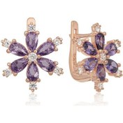 Resim Gümüş Mor Lotus Çiçeği Kadın Küpe 