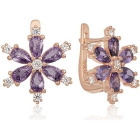 Resim Gümüş Mor Lotus Çiçeği Kadın Küpe 