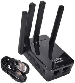 Resim Siyah 4 Antenli 300Mbps WiFi Menzil Genişletici Tekrarlayıcı 360° Sinyal Kapsamı Hızlı Kurulum 