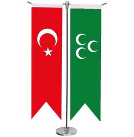Resim Masa Üstü Kırlangıç Yeşil Üç Hilal + Türk Bayrağı + Krom T Direk 