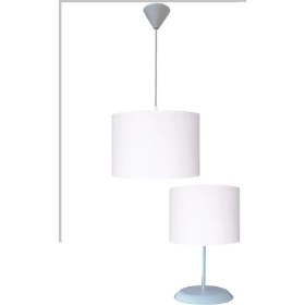 Resim Teknotrust Dante Beyaz Kumaş Kaplama 2.li Set Yatak Odası Genç ve Çocuk Odası Avize ve Abajur Seti 