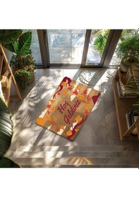 Resim Rengarenk Kare Desen Dekoratif Kapı Önü Paspası Siyah 