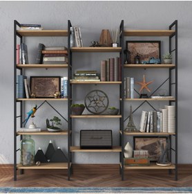 Resim Rani Mobilya Rani Hc107 Metal 14 Raflı Geniş Kitaplık Ofis Çalışma Odası Çocuk Odası Sepet Ceviz 