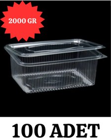 Resim Merpak Ambalaj Plastik Saklama Kabı 2000 gr 100'lü Kapaklı Sızdırmaz Kap Şeffaf Kullan At Kase 