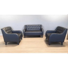 Resim Aryans Siyah Deri Chester Ofis Koltuk Takımı Ofis Koltuğu Büro Koltuk Ve Kanepeleri - 2+1+1 Siyah 