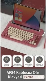 Resim Coverzone Kablosuz Bluetooth ve 2.4G Çift Modlu Retro Daktilo Tasarımlı Klavye - Yuvarlak Tuşlu, Tablet & Telefon Standlı, Ergonomik, Pille Çalışan, Sessiz ve Konforlu AJAZZ AF84 (AF84 - Kırmızı) 